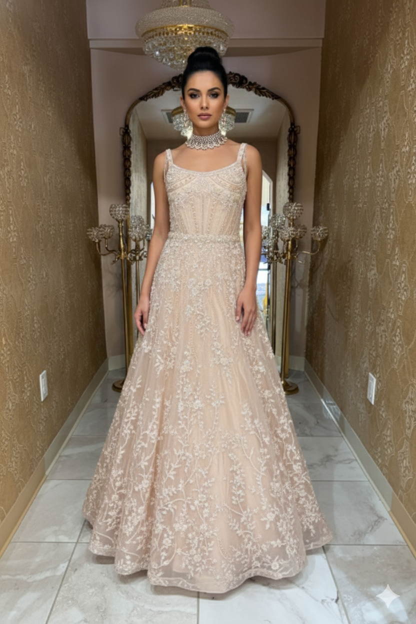 Champagne Floral Embellished Bridal Gown