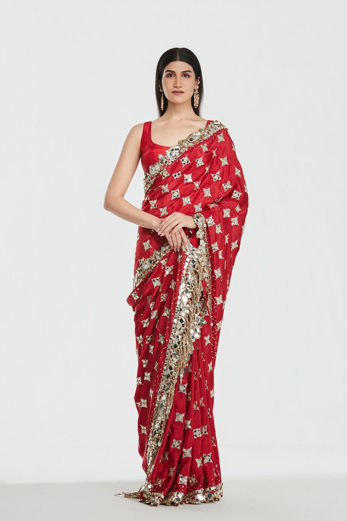 Abhinav Mishra - Shrine Merlot Saree Set