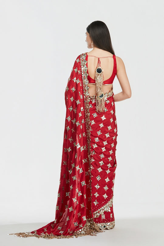Abhinav Mishra - Shrine Merlot Saree Set