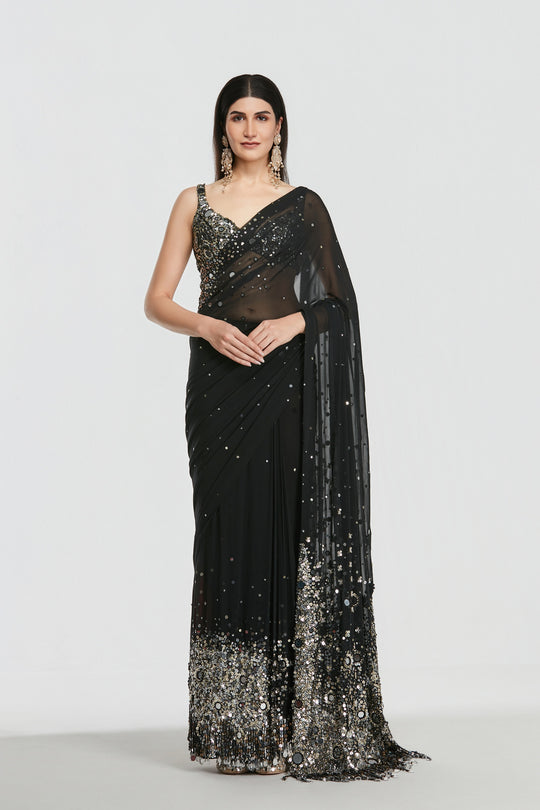 Abhinav Mishra - Shrine Deep Night Saree Set