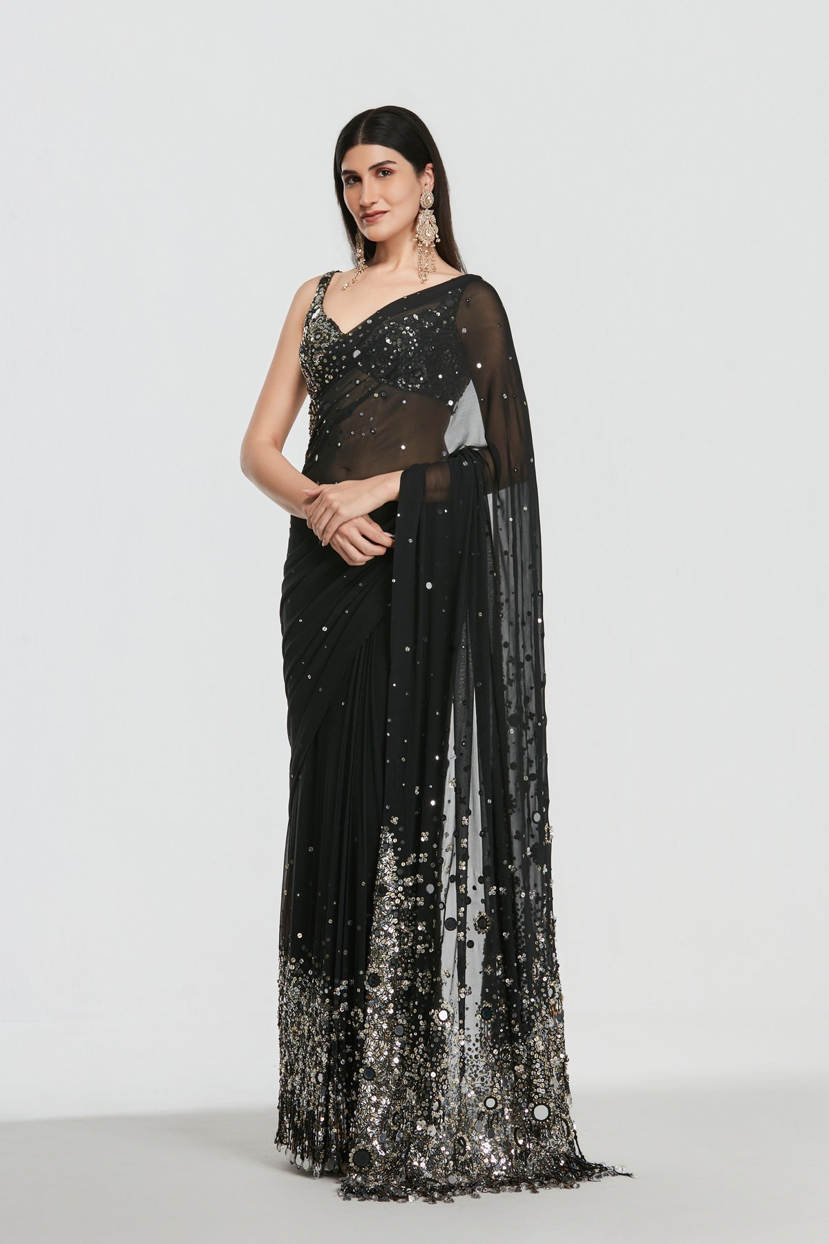 Abhinav Mishra - Shrine Deep Night Saree Set