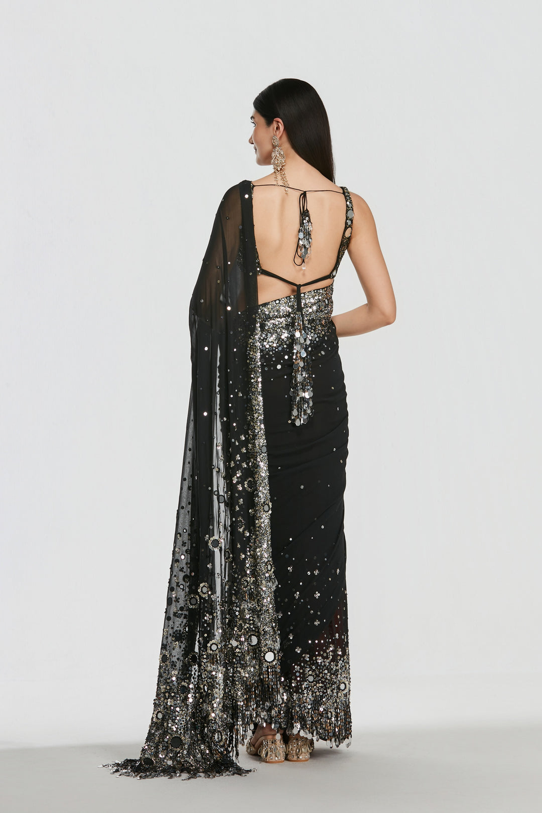 Abhinav Mishra - Shrine Deep Night Saree Set