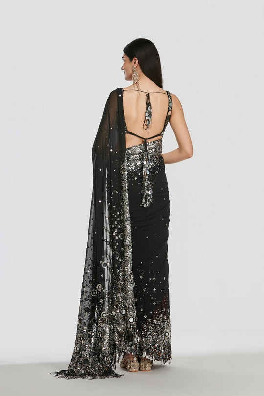 Abhinav Mishra - Shrine Deep Night Saree Set