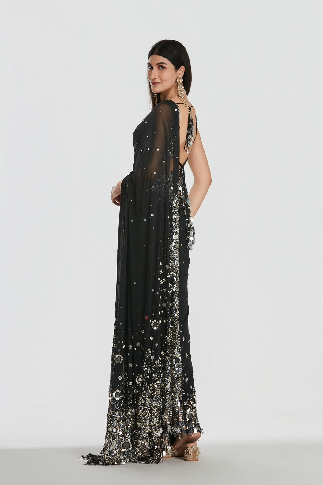 Abhinav Mishra - Shrine Deep Night Saree Set