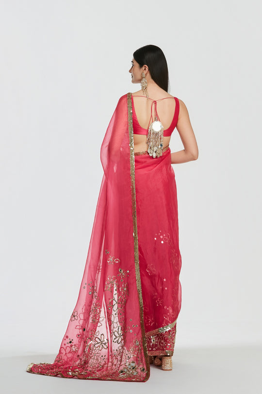 Abhinav Mishra - Shrine Fuchsia Pink Saree Set