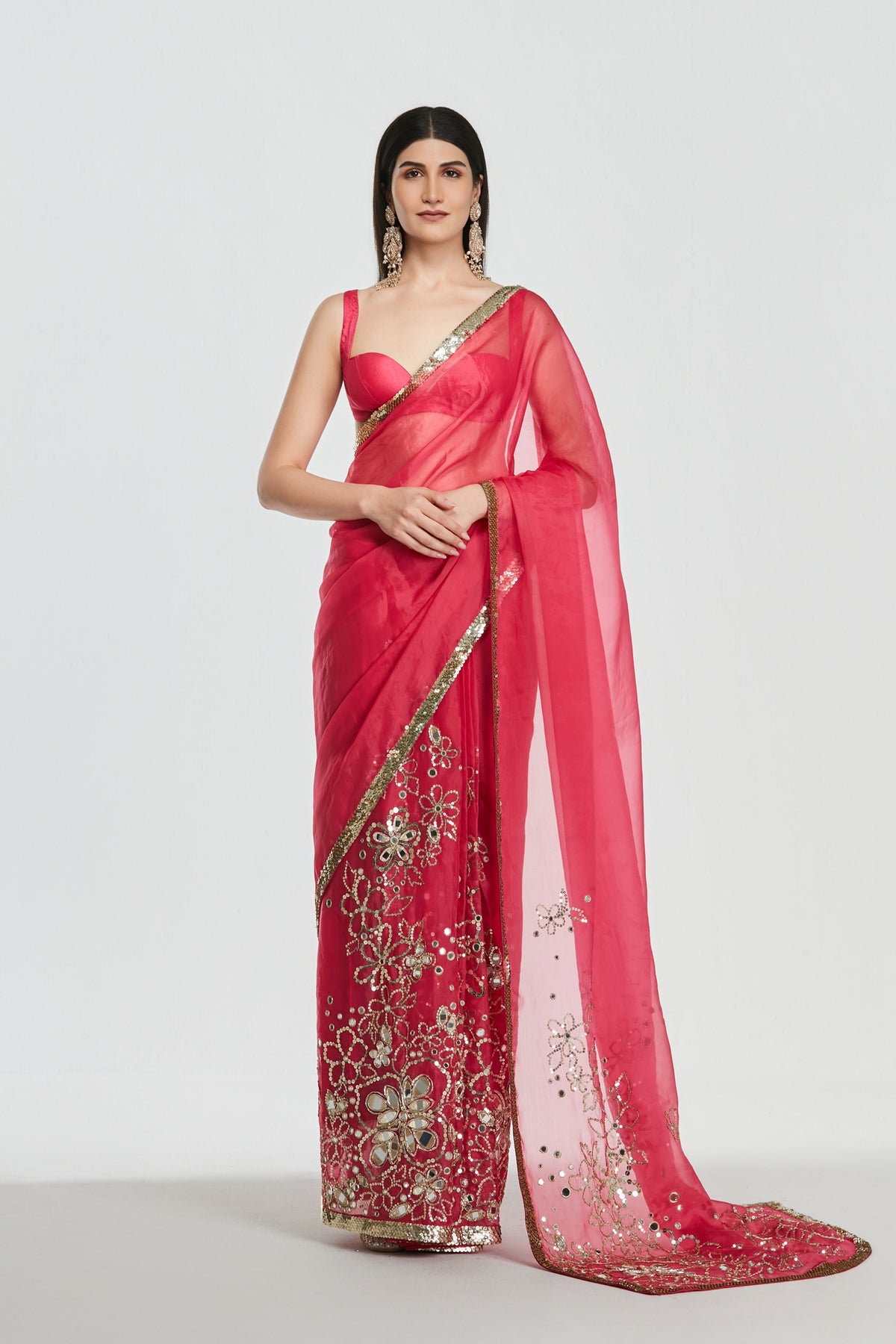 Abhinav Mishra - Shrine Fuchsia Pink Saree Set