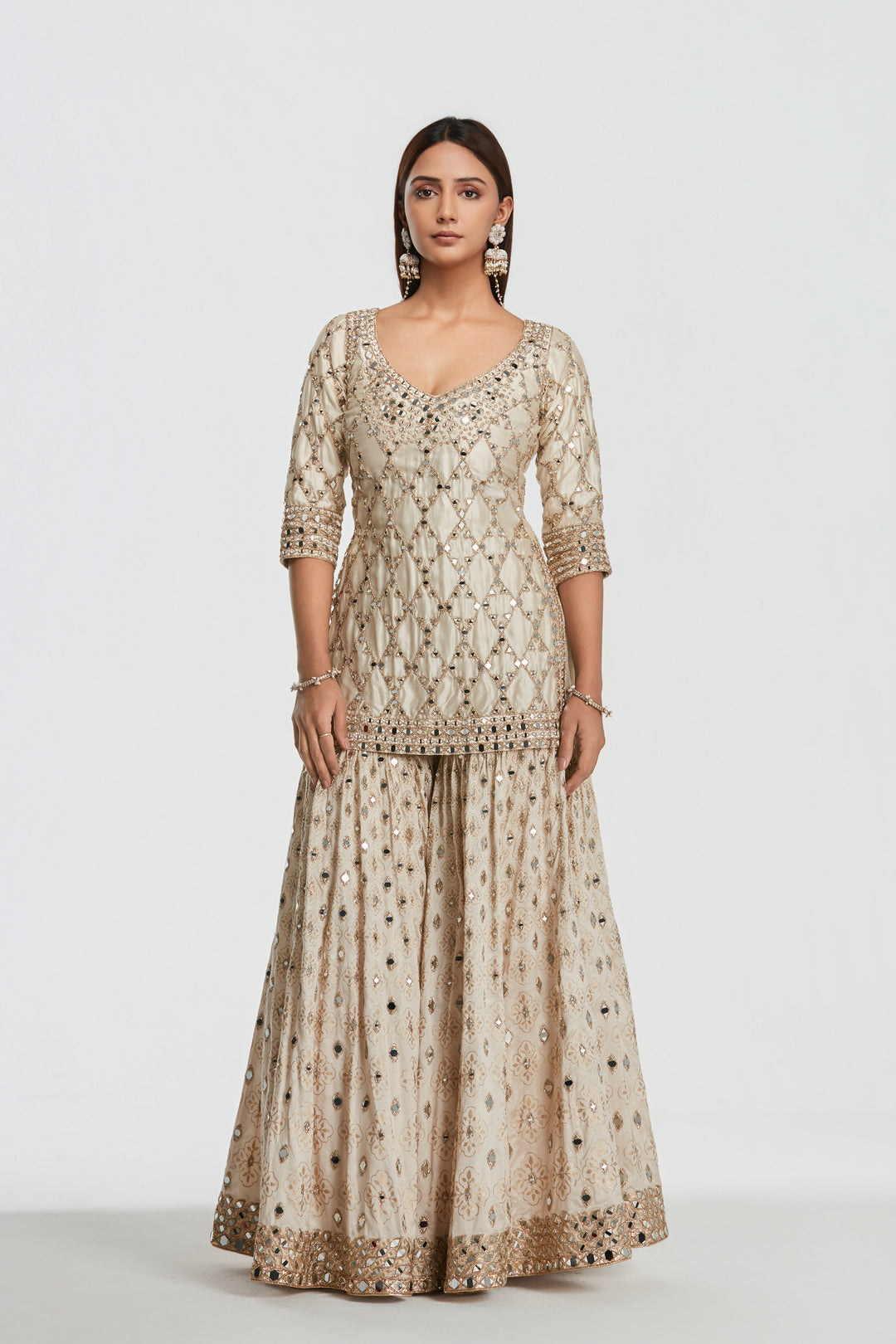 Abhinav Mishra - Ivory Gold Sharara Set