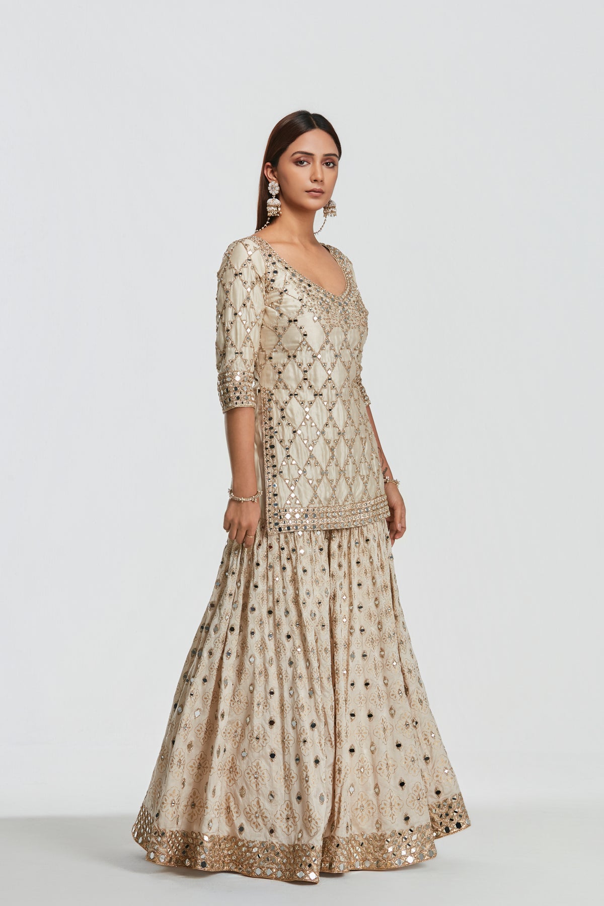 Abhinav Mishra - Ivory Gold Sharara Set