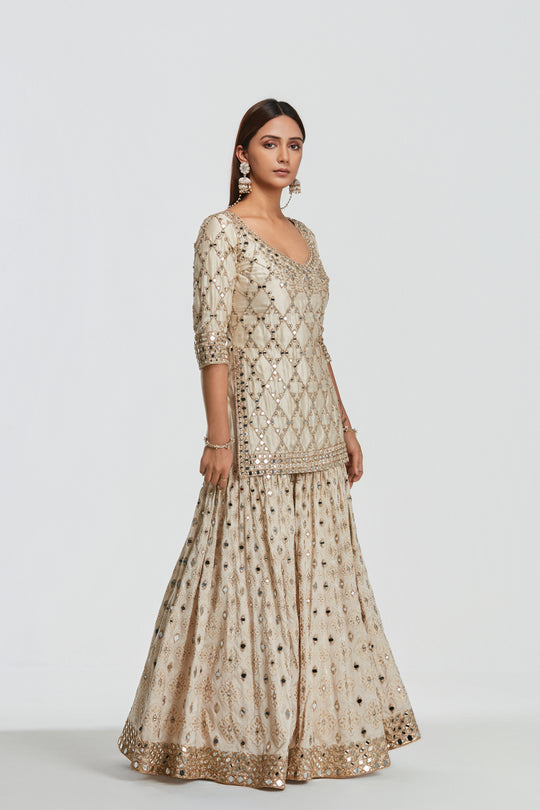 Abhinav Mishra - Ivory Gold Sharara Set