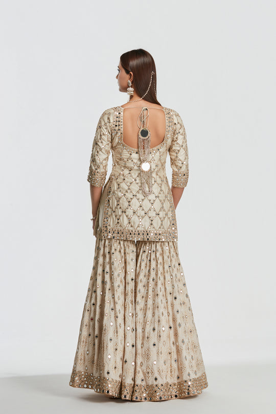 Abhinav Mishra - Ivory Gold Sharara Set