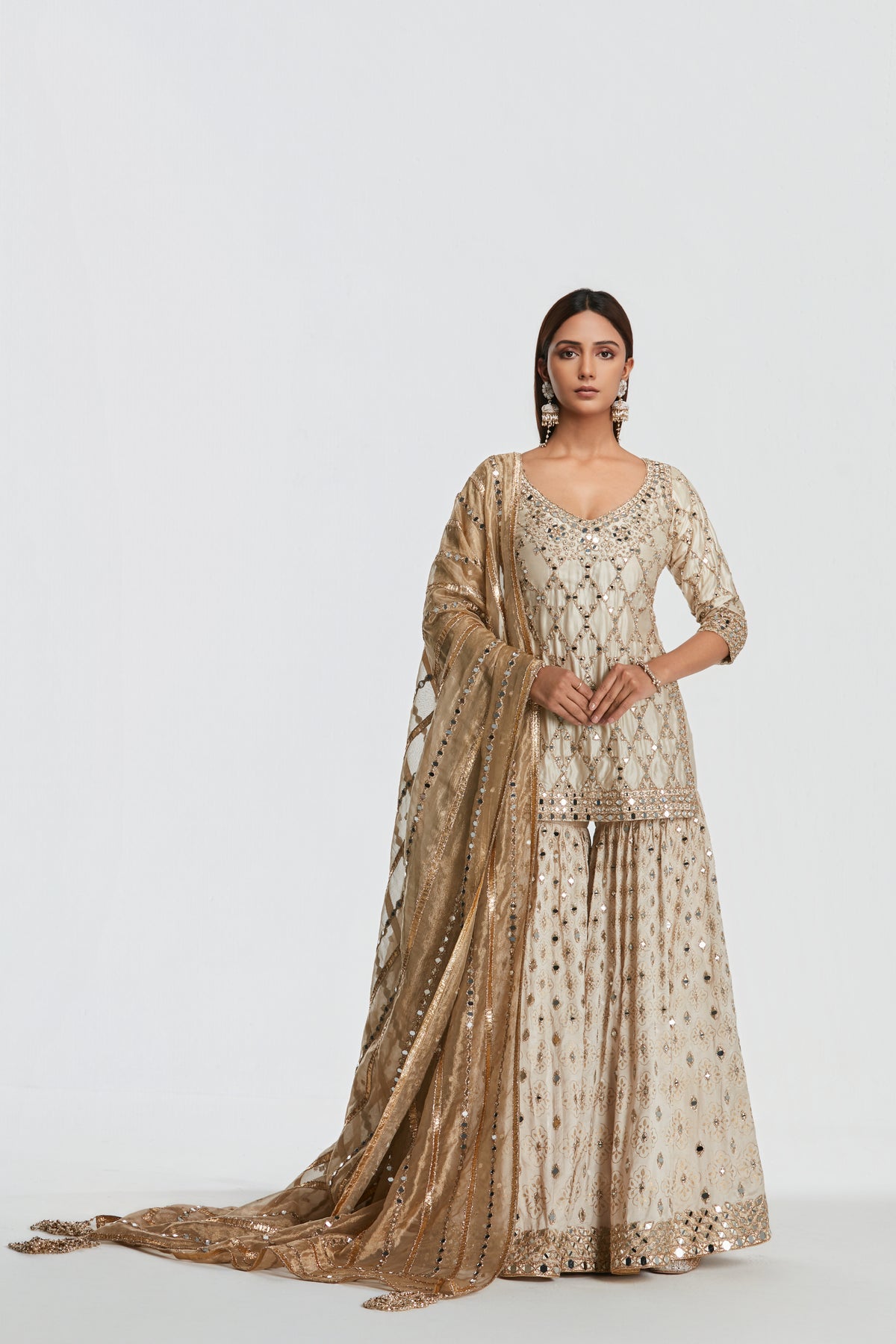 Abhinav Mishra - Ivory Gold Sharara Set