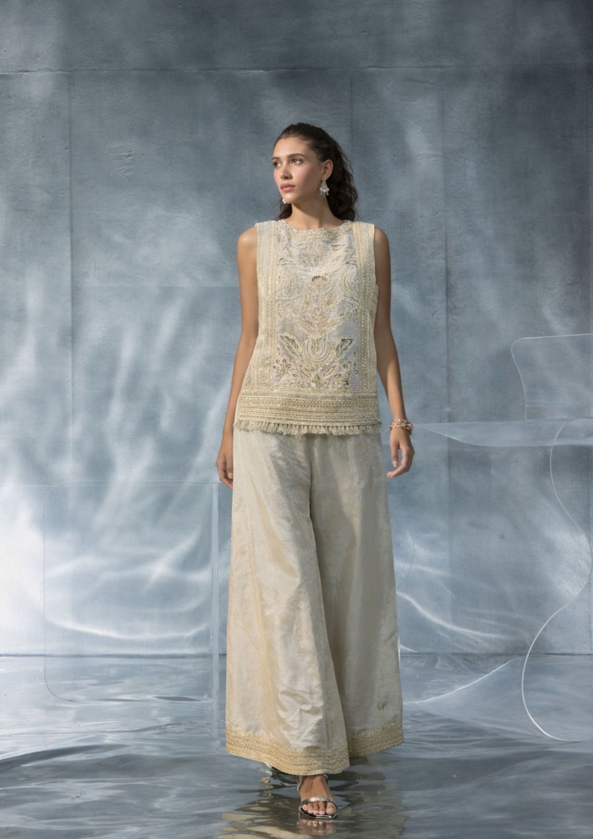 Kalighata Pret - Appliqué Short Kurta Fusion