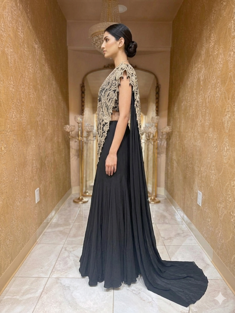 Black Georgette Drape Saree