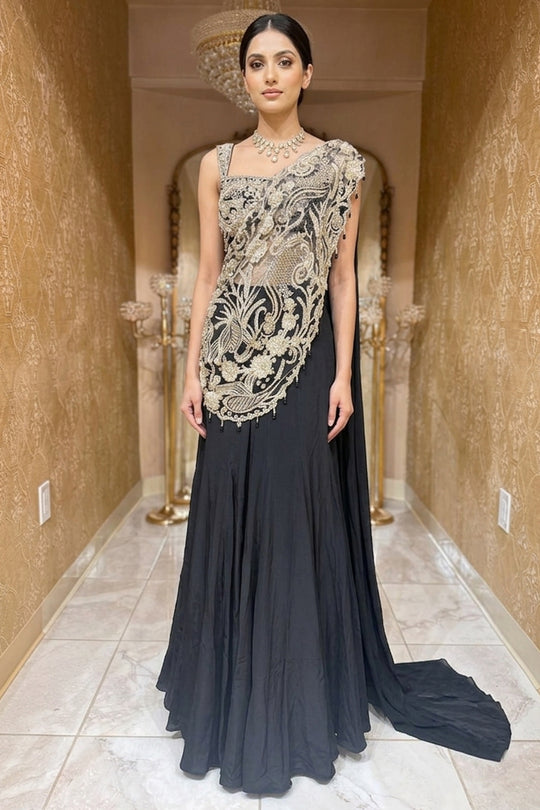 Black Georgette Drape Saree