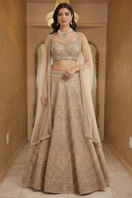Champagne Gold Hand-Embroidered Bridal Lehenga Set