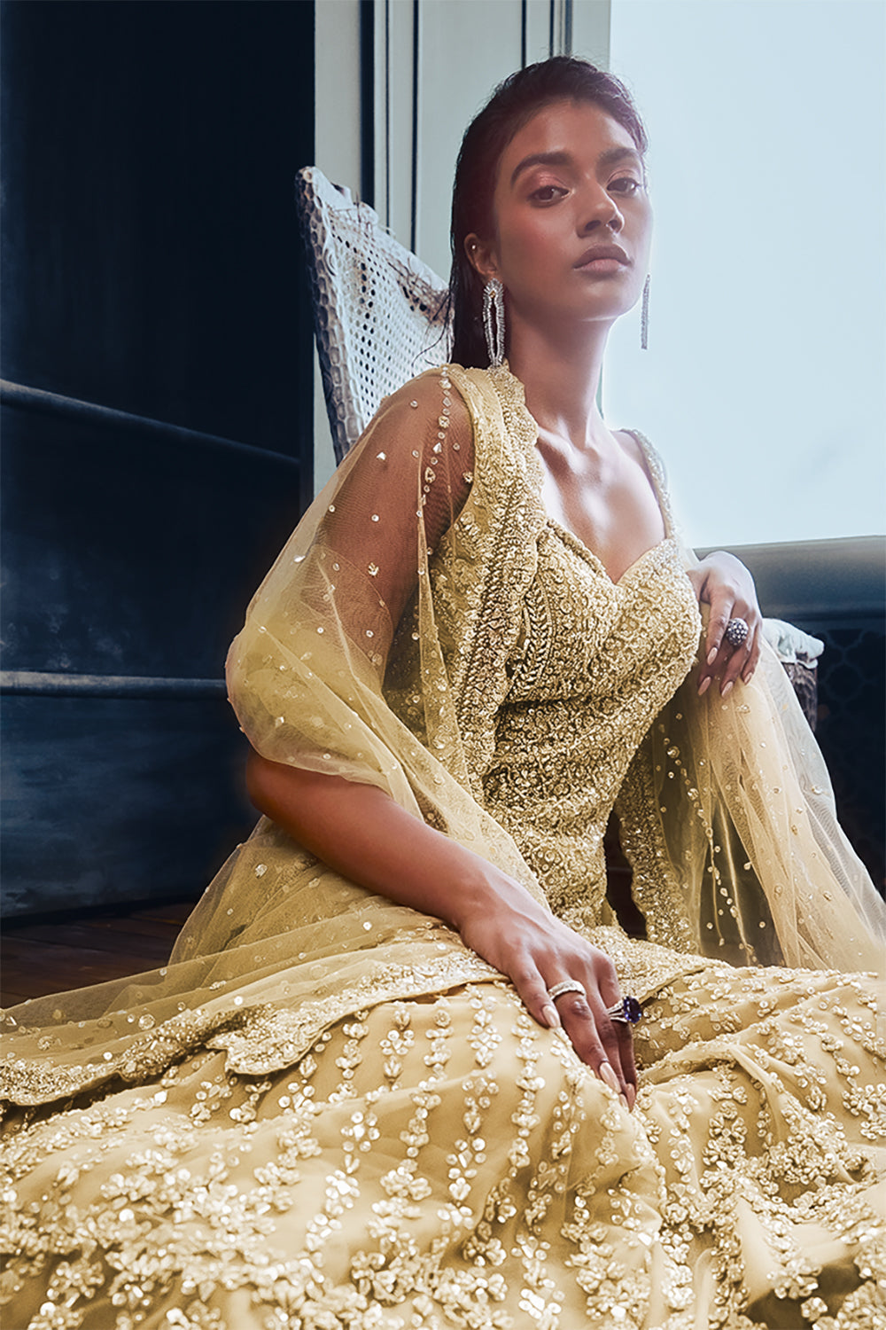 Seema Gujral - Olive Green Garara Set