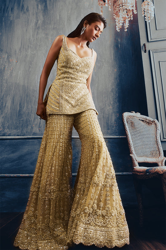 Seema Gujral - Olive Green Garara Set