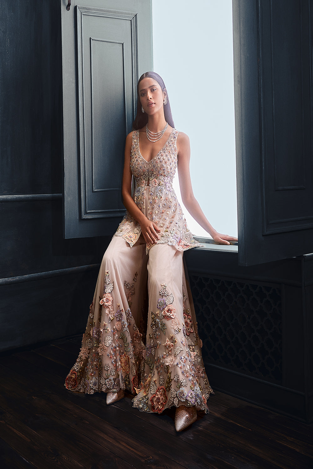 Seema Gujral - Three-Dimensional Floral Sharara Set