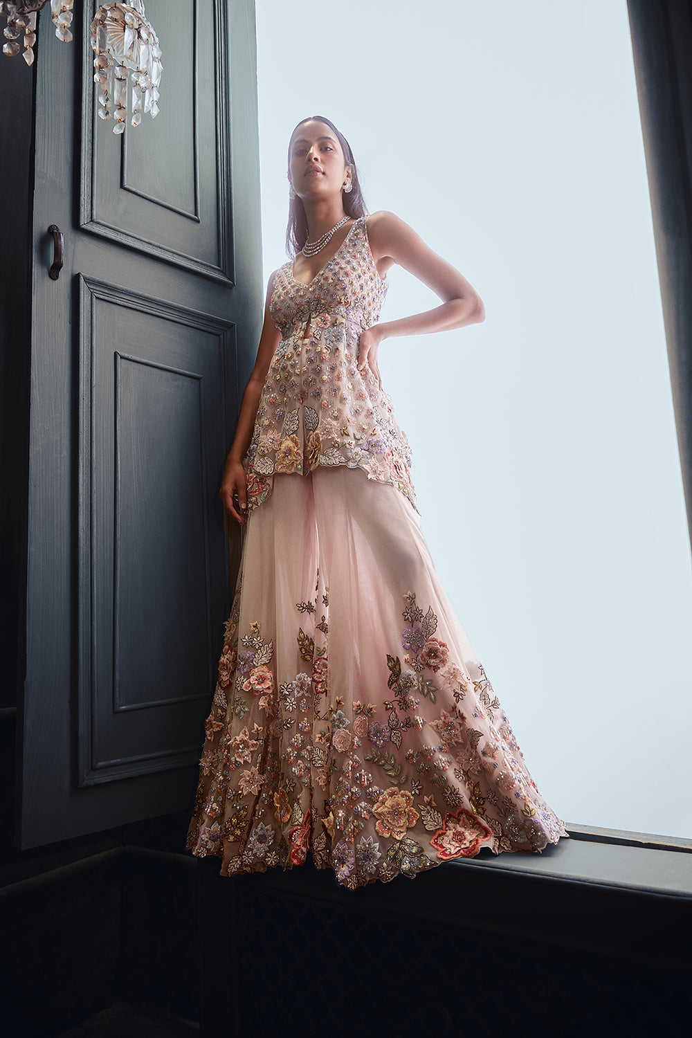 Seema Gujral - Three-Dimensional Floral Sharara Set