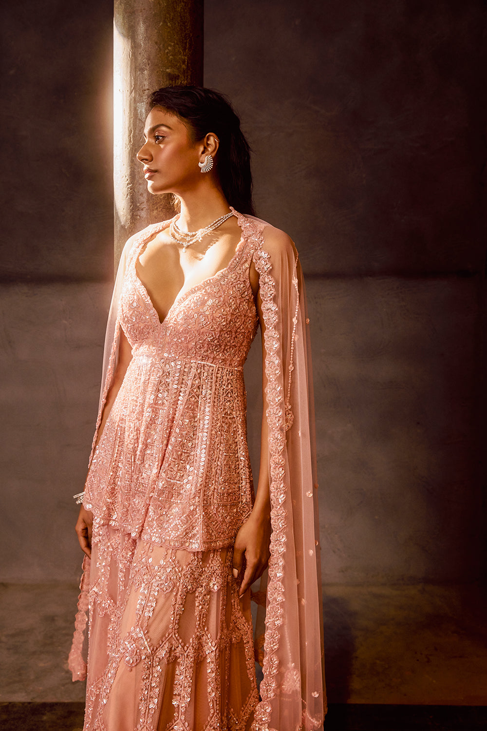 Seema Gujral - Rose Pink Sequin Sharara Set
