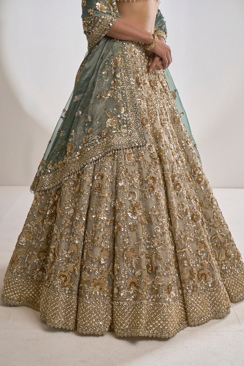 Seema Gujral - Champagne Zardozi Lehenga Set