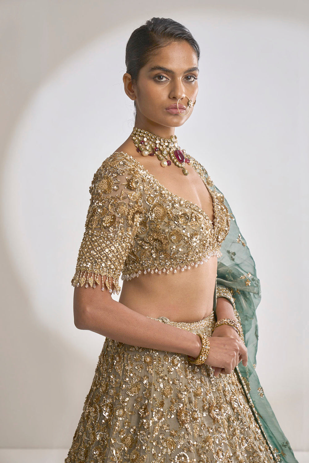 Seema Gujral - Champagne Zardozi Lehenga Set