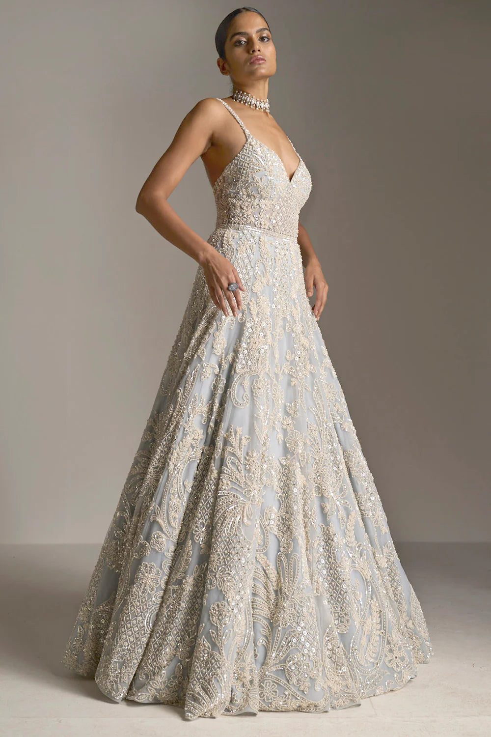 Seema Gujral - Ice Blue Pearl Gown