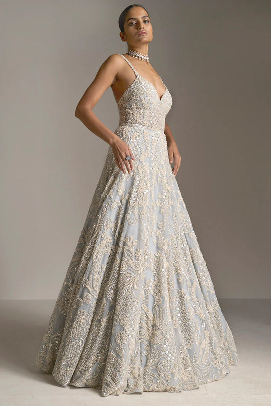 Seema Gujral - Ice Blue Pearl Gown