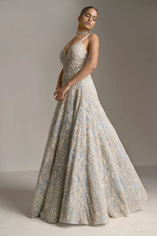 Seema Gujral - Ice Blue Pearl Gown