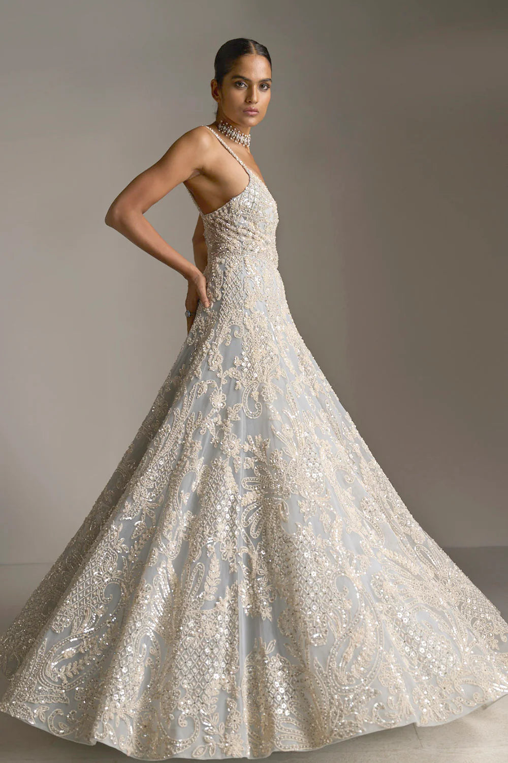 Seema Gujral - Ice Blue Pearl Gown