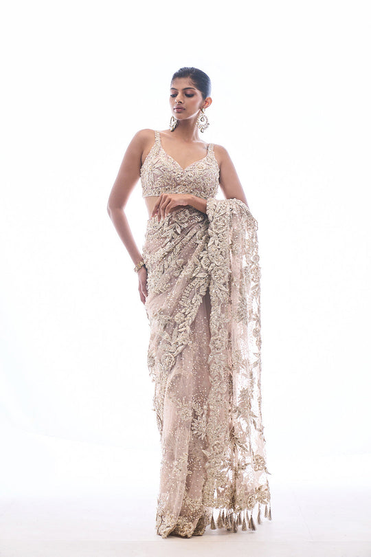 Seema Gujral - Nude Three-Dimensional Saree