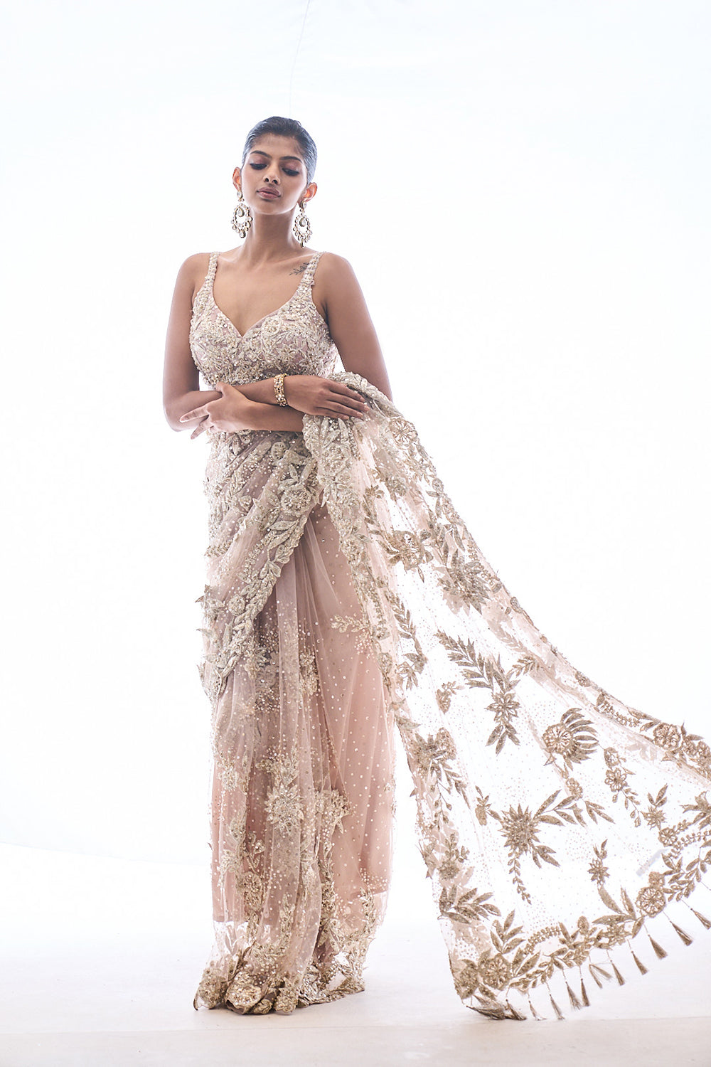 Seema Gujral - Nude Three-Dimensional Saree