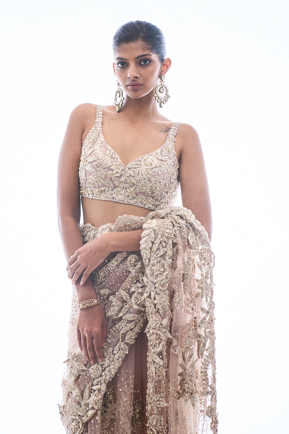 Seema Gujral - Nude Three-Dimensional Saree