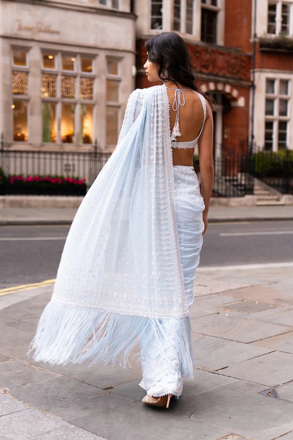 Seema Gujral - Powder Blue Ombré Sequin Saree