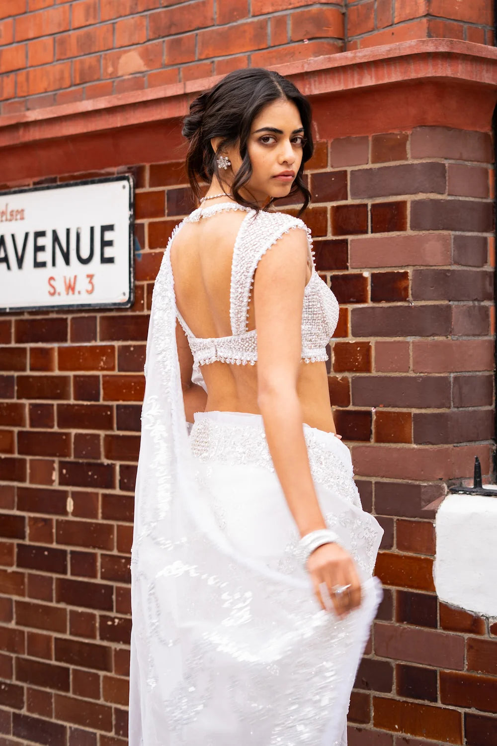Seema Gujral - Ivory Sequin Saree