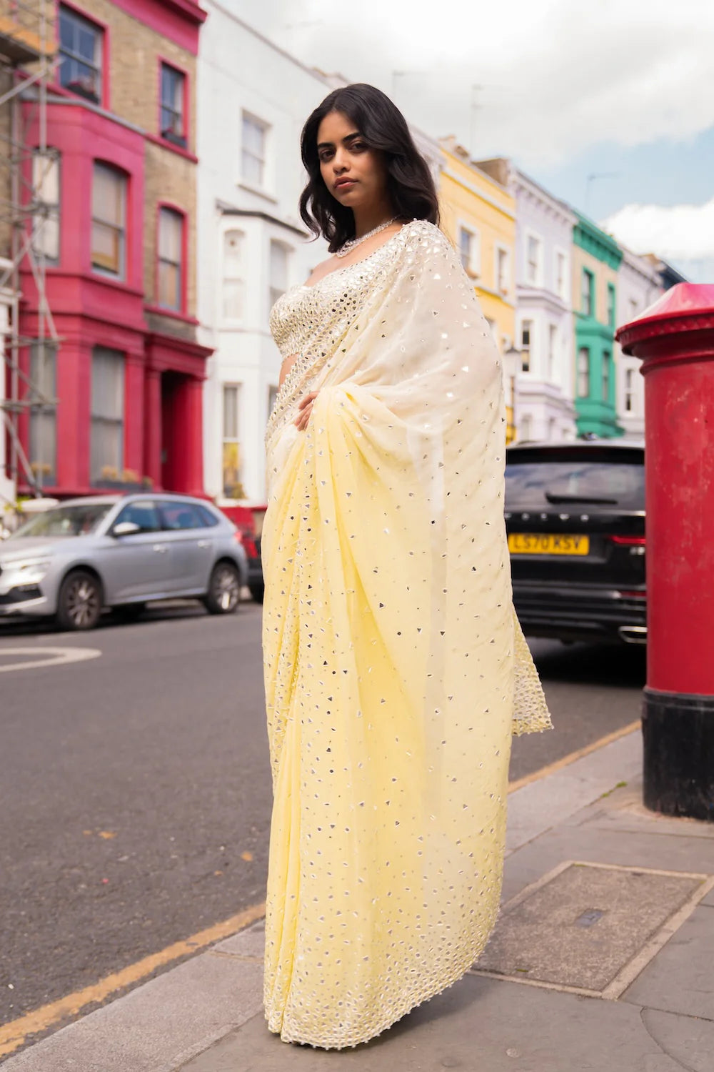 Seema Gujral - Ombré Lemon Mirror Work Saree
