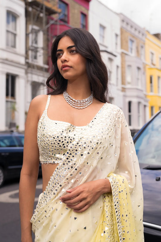 Seema Gujral - Ombré Lemon Mirror Work Saree