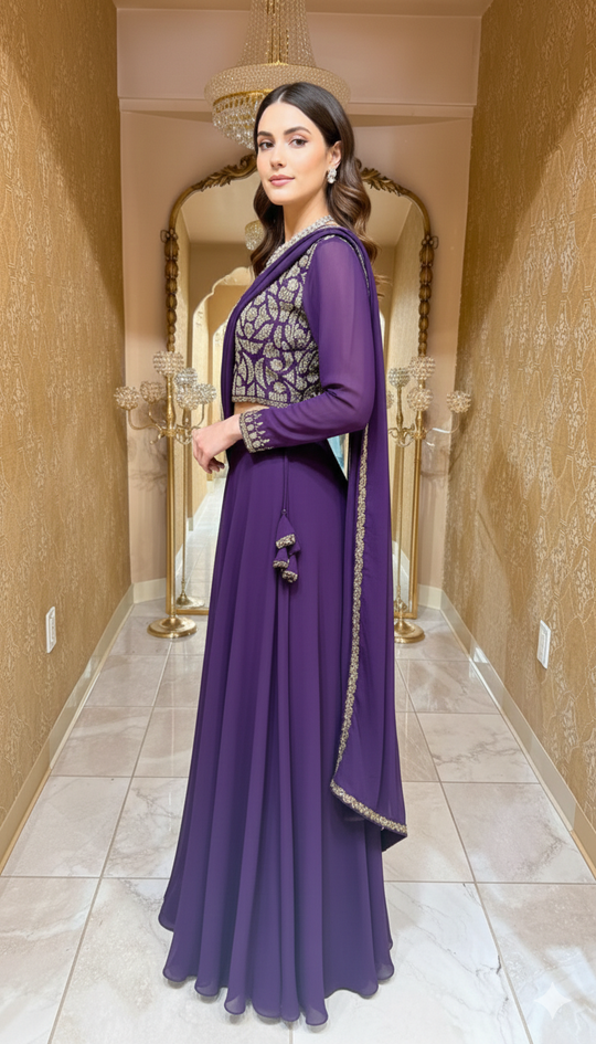 Deep Purple Draped Lehenga Saree