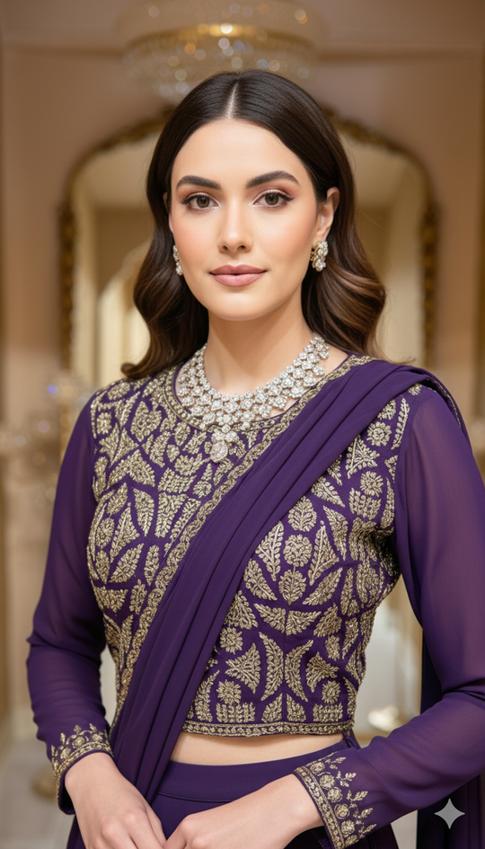 Deep Purple Draped Lehenga Saree