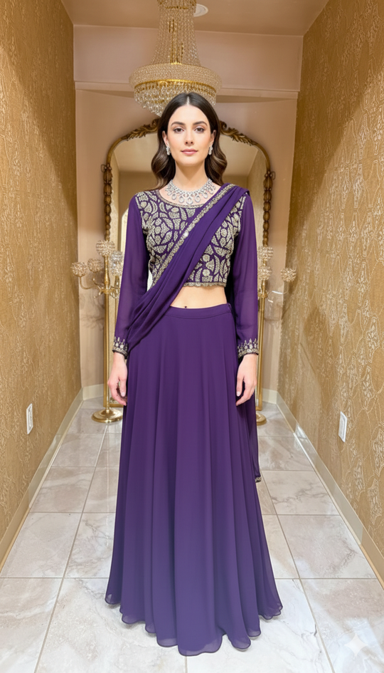 Deep Purple Draped Lehenga Saree