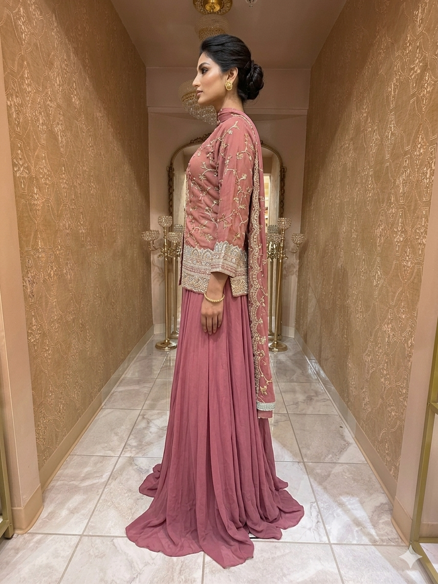 Dusty Rose Hand-Embroidered Silk Jacket