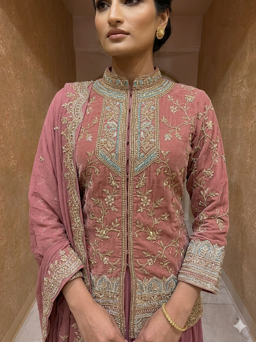 Dusty Rose Hand-Embroidered Silk Jacket