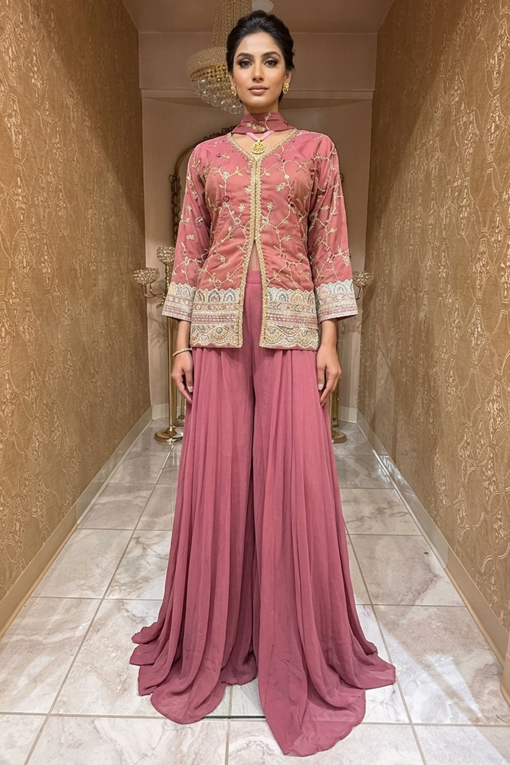 Dusty Rose Hand-Embroidered Silk Jacket