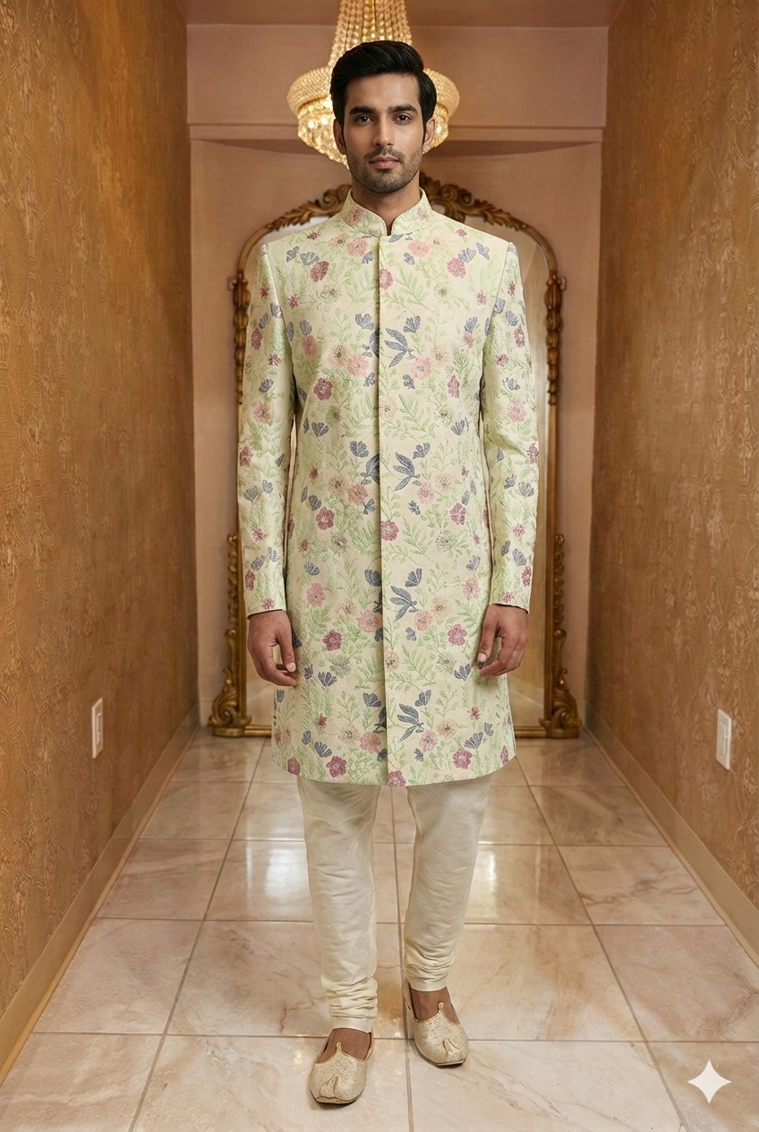 Ivory &amp; Pastel Floral Sherwani