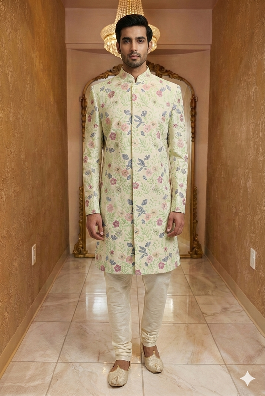 Ivory & Pastel Floral Sherwani