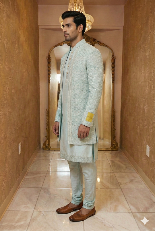 Mint Blue Embroidered Sherwani