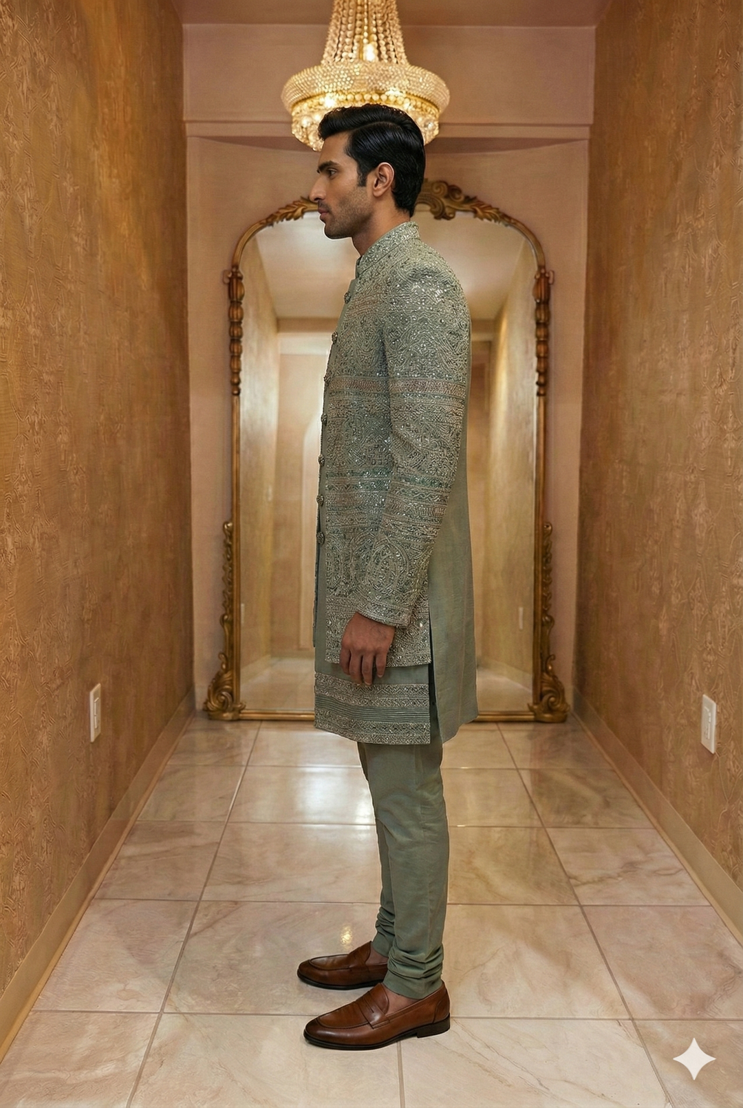 Sage Green Embroidered Sherwani