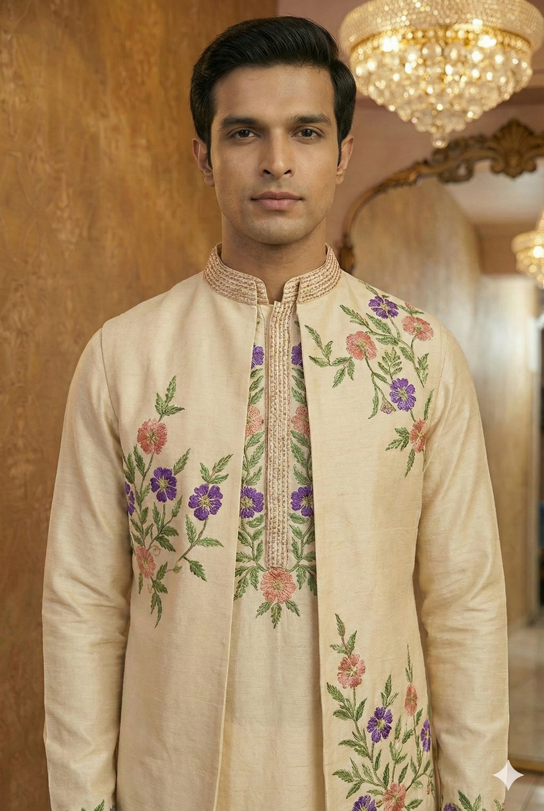 Ivory Floral Embroidered Sherwani