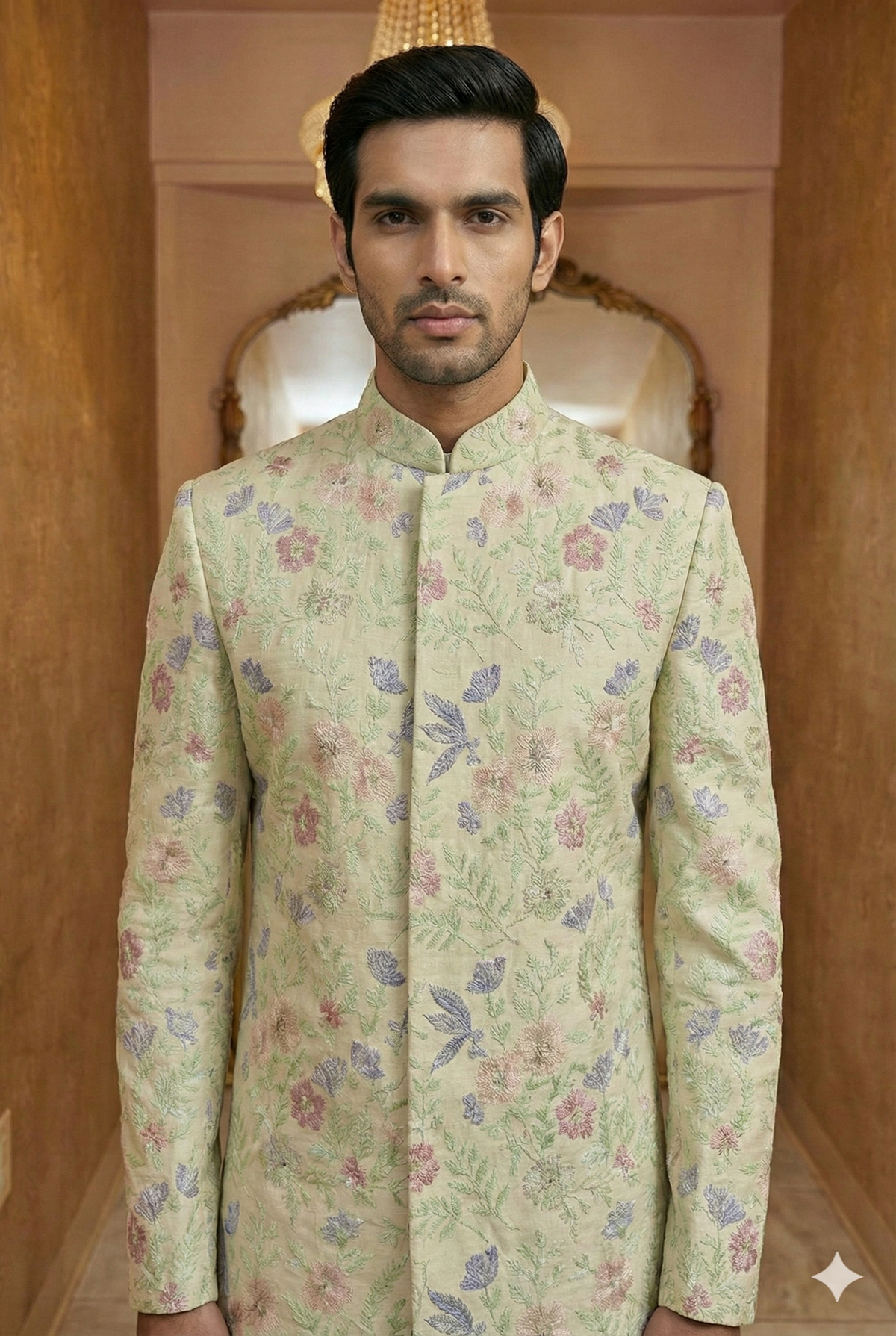 Ivory &amp; Pastel Floral Sherwani