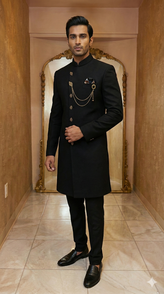 Luxury Black Textured Sherwani